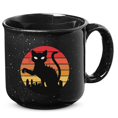 Catzilla Cat Japanese Sunset Retro Cute For Women 15oz Campfire Ceramic Mug