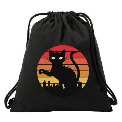 Catzilla Cat Japanese Sunset Retro Cute For Women Drawstring Bag