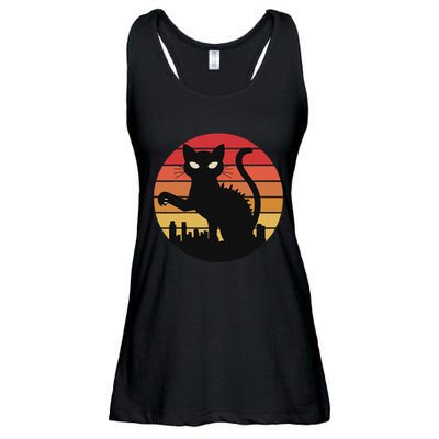 Catzilla Cat Japanese Sunset Retro Cute For Women Ladies Essential Flowy Tank
