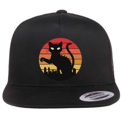 Catzilla Cat Japanese Sunset Retro Cute For Women Flatbill Hat