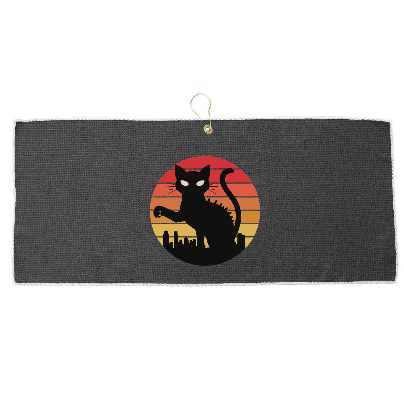 Catzilla Cat Japanese Sunset Retro Cute For Women Large Microfiber Waffle Golf Towel