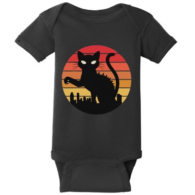Catzilla Cat Japanese Sunset Retro Cute For Women Baby Bodysuit