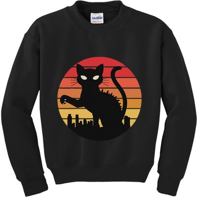Catzilla Cat Japanese Sunset Retro Cute For Women Kids Sweatshirt