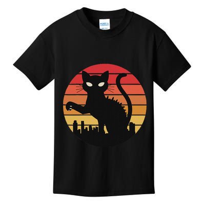 Catzilla Cat Japanese Sunset Retro Cute For Women Kids T-Shirt
