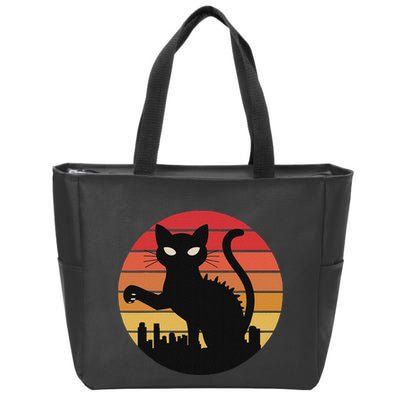 Catzilla Cat Japanese Sunset Retro Cute For Women Zip Tote Bag