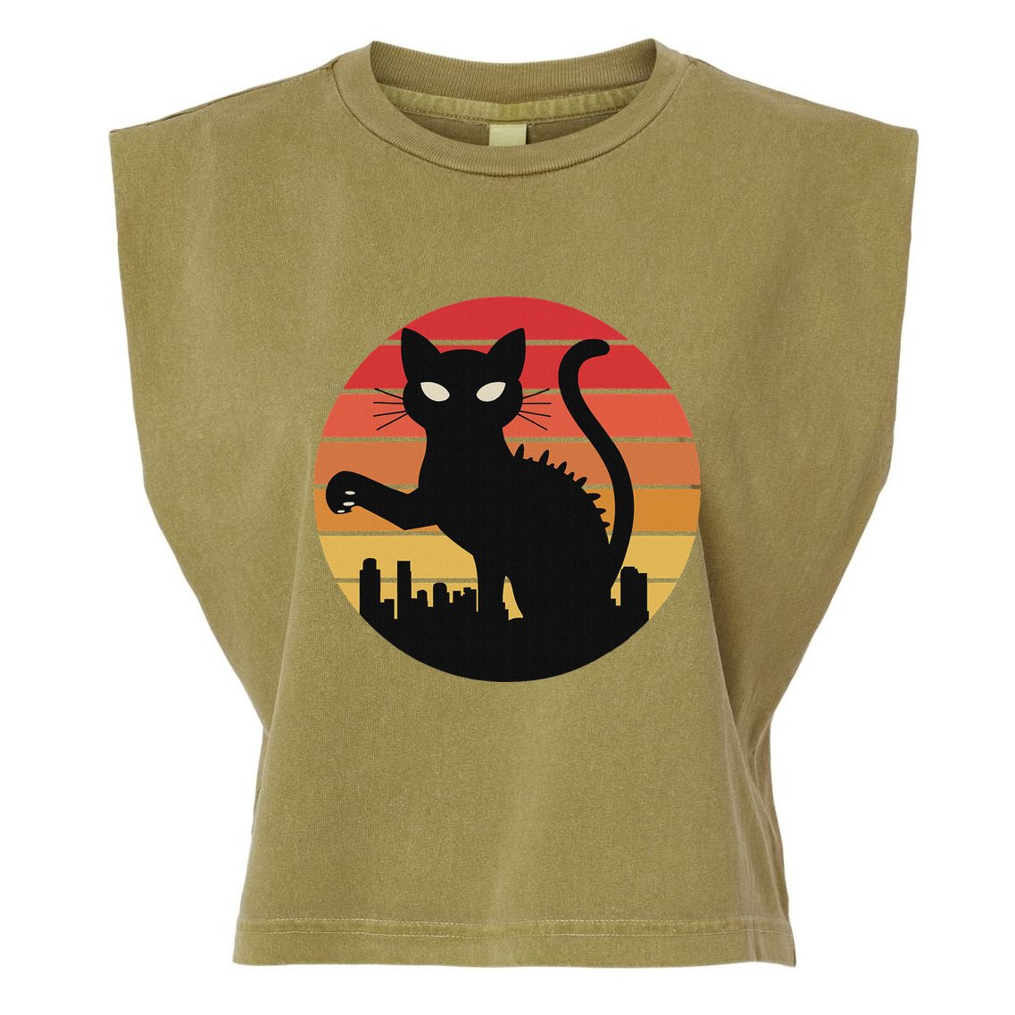 Catzilla Cat Japanese Sunset Retro Cute For Women Garment-Dyed Women's Muscle Tee