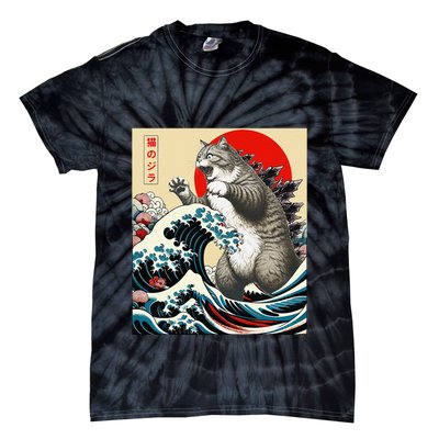 Catzilla Cat Japanese Art Funny Cat Gifts Tie-Dye T-Shirt
