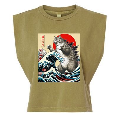 Catzilla Cat Japanese Art Funny Cat Gifts Garment-Dyed Women's Muscle Tee