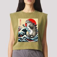 Catzilla Cat Japanese Art Funny Cat Gifts Garment-Dyed Women's Muscle Tee
