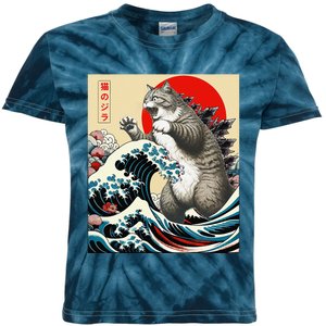 Catzilla Cat Japanese Art Funny Cat Gifts Kids Tie-Dye T-Shirt