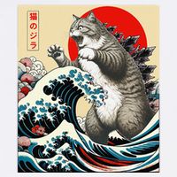Catzilla Cat Japanese Art Funny Cat Gifts Garment-Dyed Sweatshirt