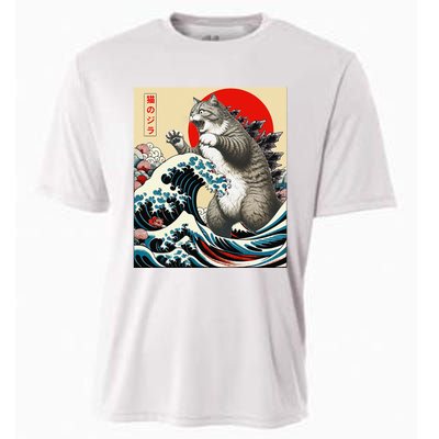 Catzilla Cat Japanese Art Funny Cat Gifts Cooling Performance Crew T-Shirt