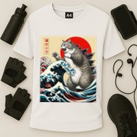 Catzilla Cat Japanese Art Funny Cat Gifts Cooling Performance Crew T-Shirt