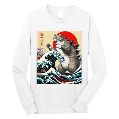 Catzilla Cat Japanese Art Funny Cat Gifts Long Sleeve Shirt