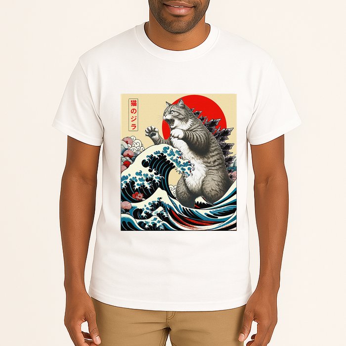 Catzilla Cat Japanese Art Funny Cat Gifts Tall T-Shirt