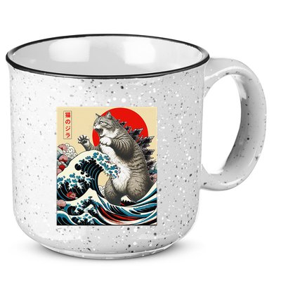 Catzilla Cat Japanese Art Funny Cat Gifts 15oz Campfire Ceramic Mug