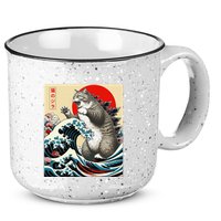 Catzilla Cat Japanese Art Funny Cat Gifts 15oz Campfire Ceramic Mug