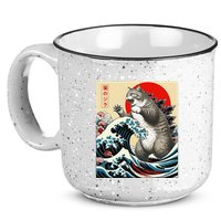 Catzilla Cat Japanese Art Funny Cat Gifts 15oz Campfire Ceramic Mug