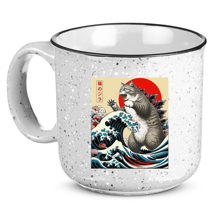 Catzilla Cat Japanese Art Funny Cat Gifts 15oz Campfire Ceramic Mug