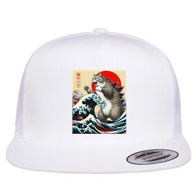 Catzilla Cat Japanese Art Funny Cat Gifts Flatbill Hat