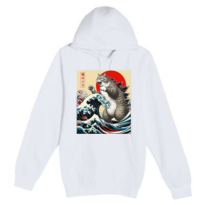 Catzilla Cat Japanese Art Funny Cat Gifts Premium Pullover Hoodie