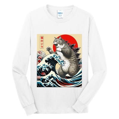 Catzilla Cat Japanese Art Funny Cat Gifts Tall Long Sleeve T-Shirt
