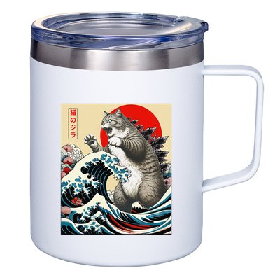 Catzilla Cat Japanese Art Funny Cat Gifts 12oz Stainless Steel Coffee Mug
