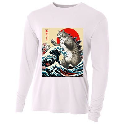 Catzilla Cat Japanese Art Funny Cat Gifts Cooling Performance Long Sleeve Crew