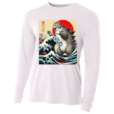 Catzilla Cat Japanese Art Funny Cat Gifts Cooling Performance Long Sleeve Crew