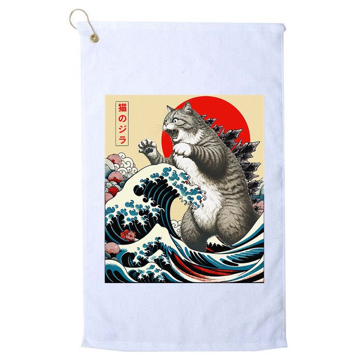 Catzilla Cat Japanese Art Funny Cat Gifts Golf Towel