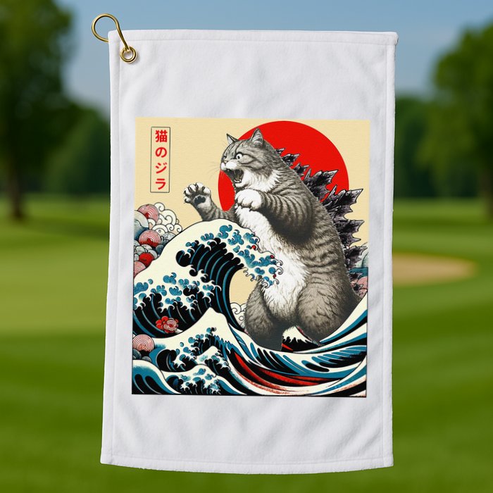 Catzilla Cat Japanese Art Funny Cat Gifts Golf Towel