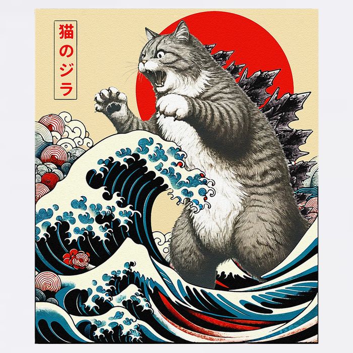 Catzilla Cat Japanese Art Funny Cat Gifts Golf Towel