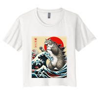 Catzilla Cat Japanese Art Funny Cat Gifts Women's Crop Top Tee