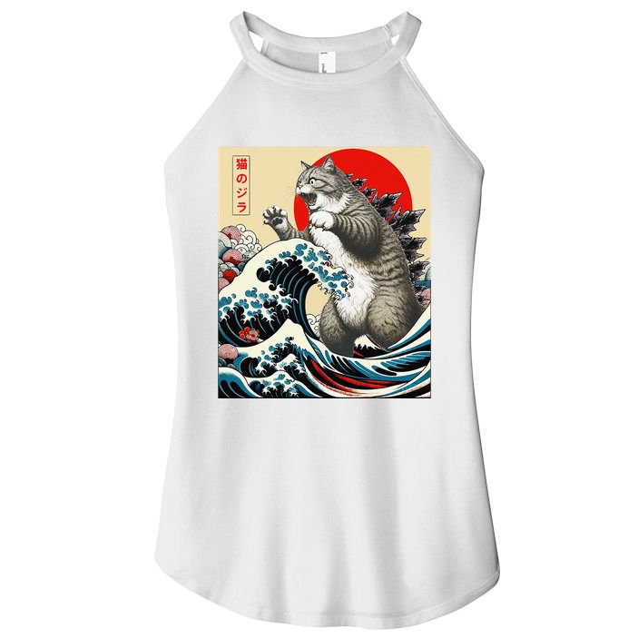 Catzilla Cat Japanese Art Funny Cat Gifts Women's Perfect Tri Rocker Tank