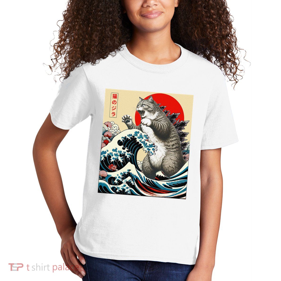 Catzilla Cat Japanese Art Funny Cat Gifts Kids T-Shirt