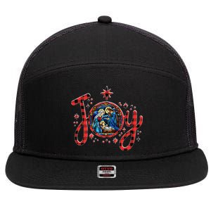 Christian Christmas Joy Jesus Nativity Scene Faith Family 7 Panel Mesh Trucker Snapback Hat