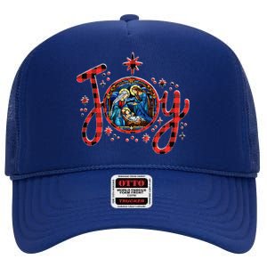 Christian Christmas Joy Jesus Nativity Scene Faith Family High Crown Mesh Back Trucker Hat