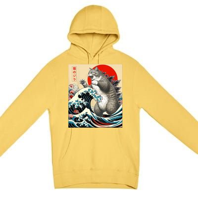 Catzilla Cat Japanese Art Funny Cat Premium Pullover Hoodie