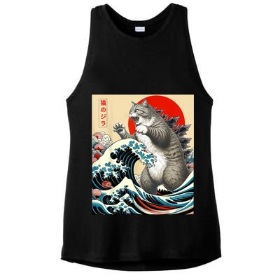 Catzilla Cat Japanese Art Funny Cat Ladies PosiCharge Tri-Blend Wicking Tank