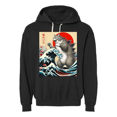 Catzilla Cat Japanese Art Funny Cat Garment-Dyed Fleece Hoodie