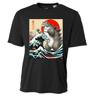 Catzilla Cat Japanese Art Funny Cat Cooling Performance Crew T-Shirt