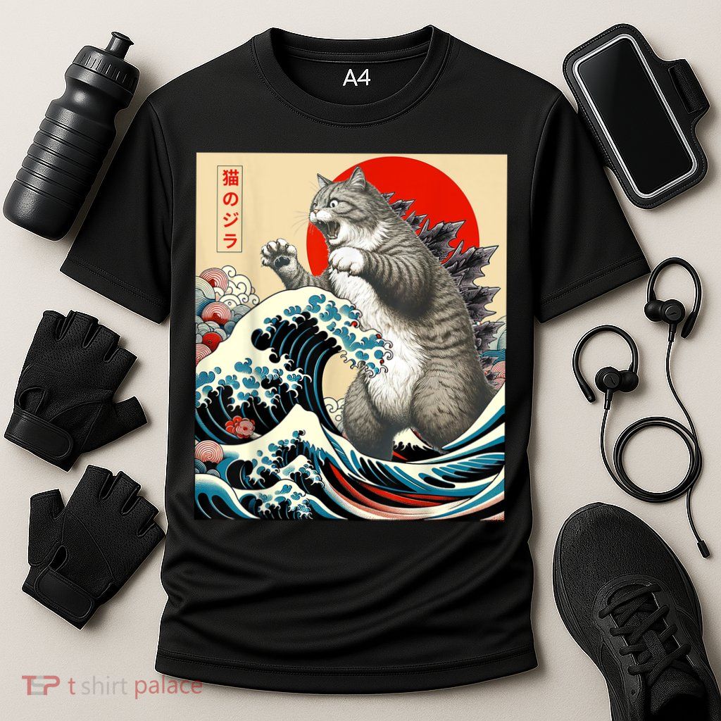 Catzilla Cat Japanese Art Funny Cat Performance Shirt