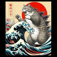Catzilla Cat Japanese Art Funny Cat Drawstring Bag