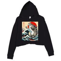 Catzilla Cat Japanese Art Funny Cat Crop Fleece Hoodie