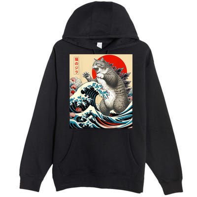 Catzilla Cat Japanese Art Funny Cat Premium Pullover Hoodie