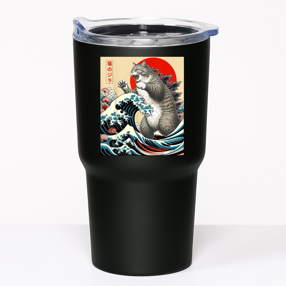 Catzilla Cat Japanese Art Funny Cat Tumbler