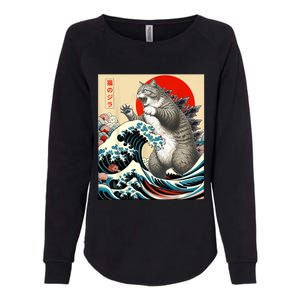 Catzilla Cat Japanese Art Funny Cat Womens California Wash Sweatshirt