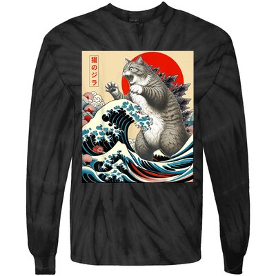 Catzilla Cat Japanese Art Funny Cat Tie-Dye Long Sleeve Shirt