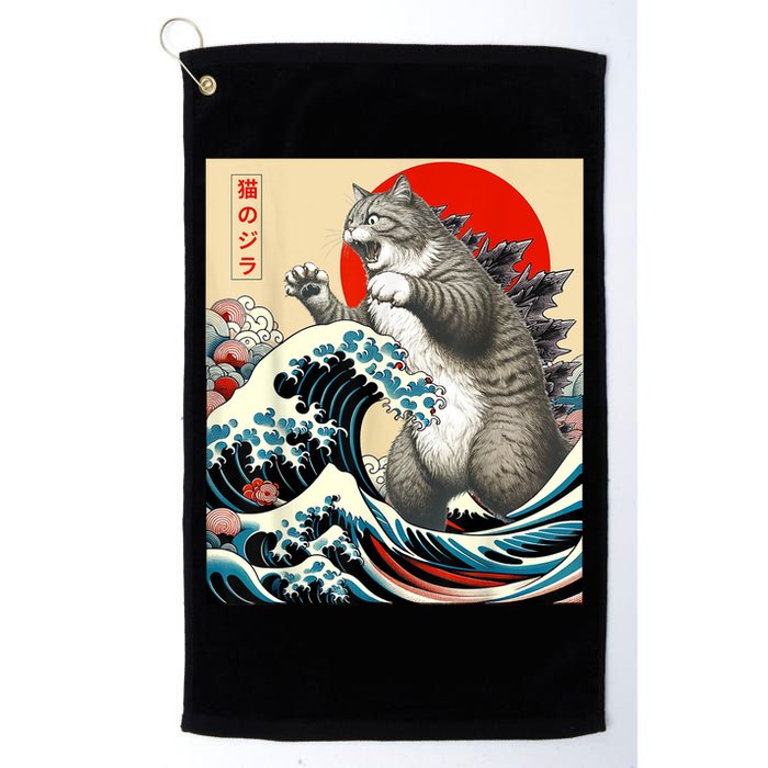 Catzilla Cat Japanese Art Funny Cat Golf Towel
