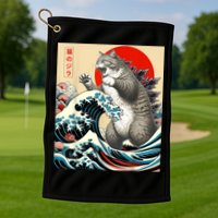 Catzilla Cat Japanese Art Funny Cat Golf Towel